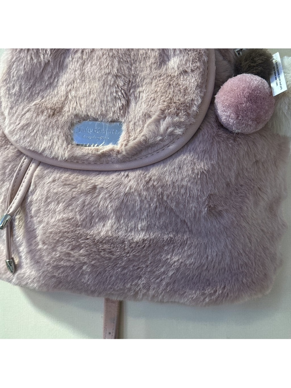 Juicy Couture Faux-Fur Drawstring Backpack in Pink
